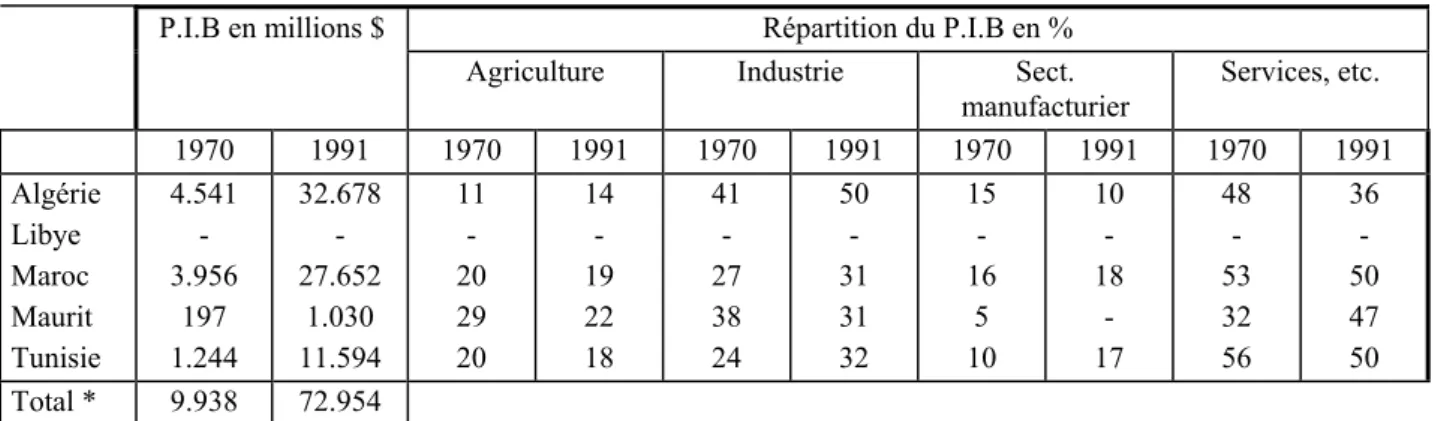 Tableau 8: Structure de la production dans les pays du Maghreb 