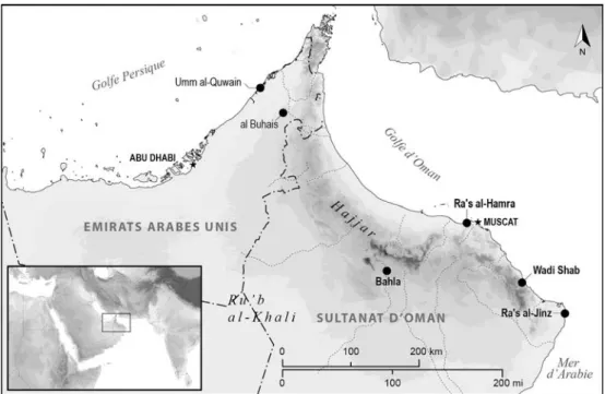 Figure 1 : Localisation des sites mentionnés dans la péninsule Arabique (Carte O. Munoz)