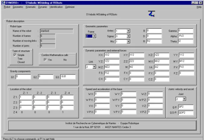 Figure 1 : Main page of SYMORO+