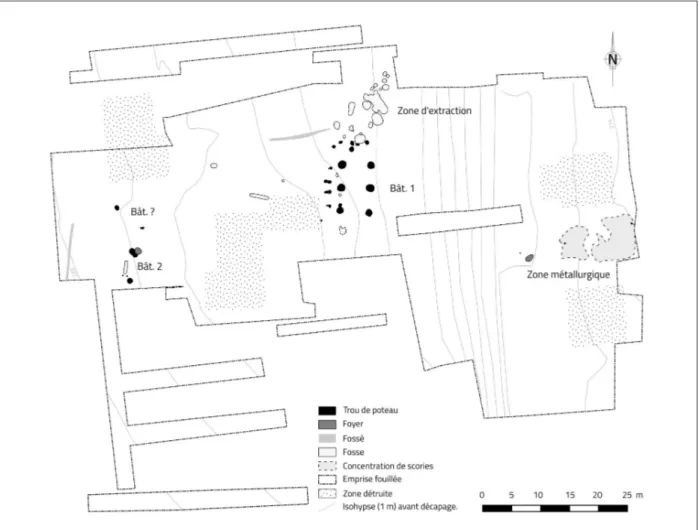 Fig. 1 : Port-sur-Saône (70). Plan masse des faits attribués au second âge du Fer. Réalisation : F