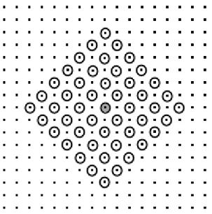 Figure   7:  Dilations   by   segments   defined   on   the  conjugate  grid.   The   result   is   a   diamond   also defined on the conjugate grid (hollow diamond)