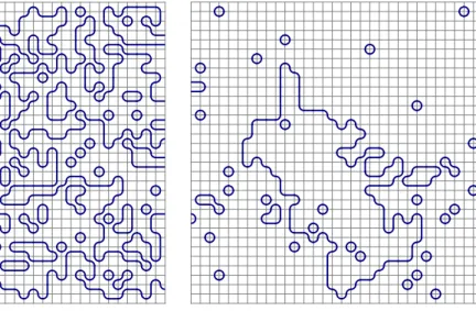 Figure 3.2: Typical configurations on the 32 ×32 cylinder for the dense and dilute phases of DLM(3, 4) with β dense = √