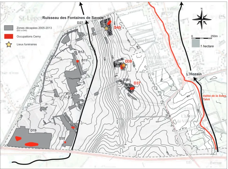 Fig. 12 : Localisation des nouvelles occupations Cerny sur la carte du PLA  (fond de carte Scan25 ©IGN).