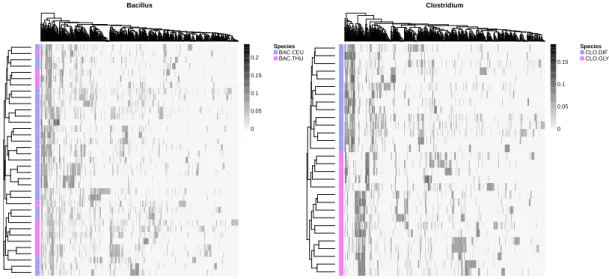 Figure 4: MicroMass dataset: Mass-spectra clustering at the genus level. Left: Bacillus genus.