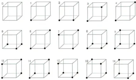Tab. 2.3: Configurations of unmarked and marked vertices of a cube obtained by Lorensen and Cline.