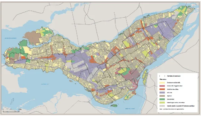 Figure 4.2 : Affectations du sol de l’agglomération urbaine de l’île de Montréal (source : 