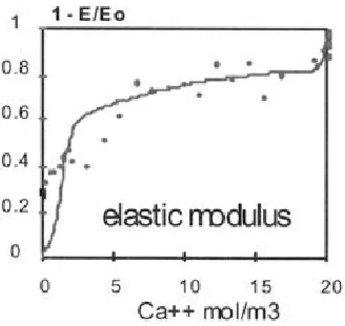 Figure 1.  Consequence of calcium leaching on the cement paste on elasticity (after Gerard ( 1996) )