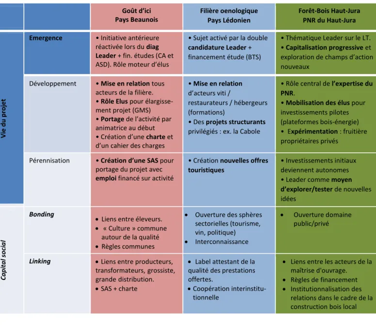 Tableau 3 Synthèse des apports de Leader sur les trois terrains d'étude 