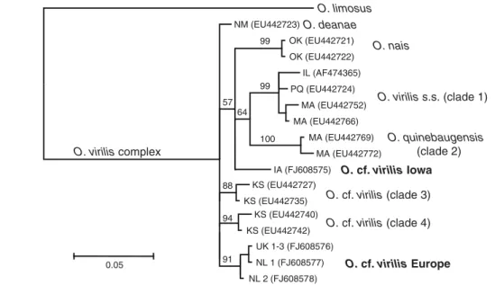 Fig. 2 Diversity of known lineages of the Orconectes virilis species complex from North America and Europe