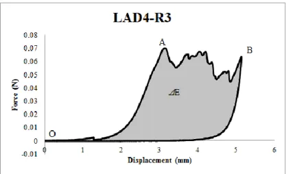 Figure 2.2: First cycles (Load vs Displacement) obtained for one sample (LAD4-R3) 