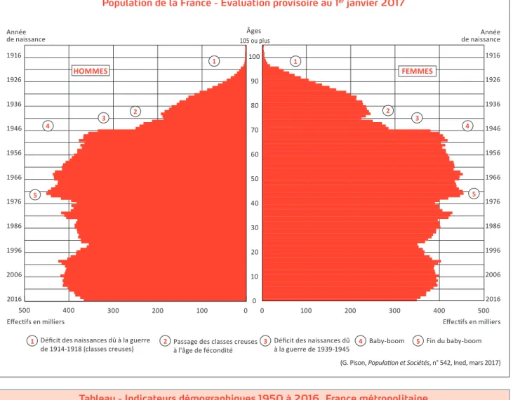 Tableau - Indicateurs démographiques 1950 à 2016, France métropolitaine