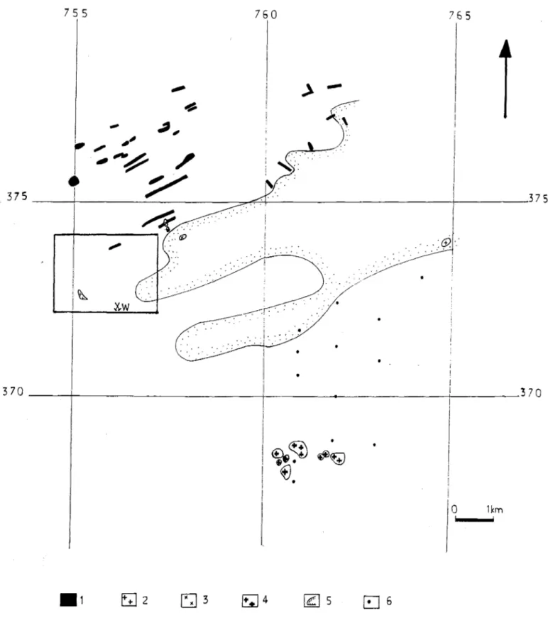 Fig.  1.14  Localisation  des  différents  faciès  éruptifs  dans  la  boutonnière  d'Hassiane Diab