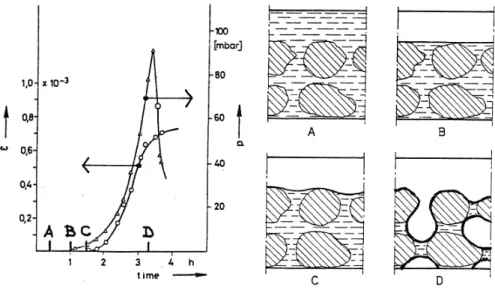 Figure I-16: Pression capillaire et retrait plastique du béton dans le temps (Wittmann 1976)