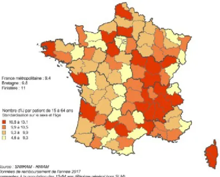 Tableau 1.  Nombre et montant des indemnités journalières versées par caisse en 2017 en Bretagne (pour les arrêts maladie et AT-MP)