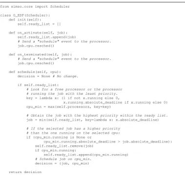 Fig. 2. Code of a global multiprocessor Earliest Deadline First scheduler.