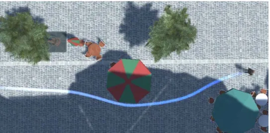 Figure 6 – Character trajectory example. Agent moving in a virtual scene avoiding collisions.