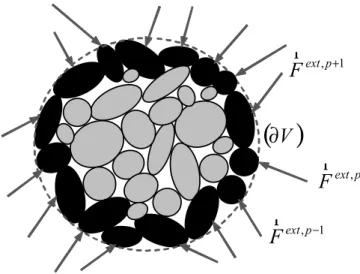 Figure 11.1.  Granular assembly: boundary particles and external forces