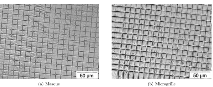 Figure 2.5 : Exemple de microgrille réalisée par gravage chimique sur du Zircaloy-4.