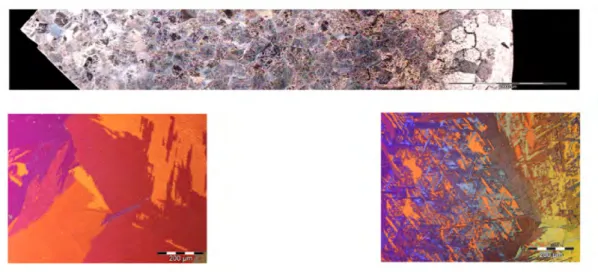 Figure 3.2 : Variation de microstructure le long du rayon de la billette.