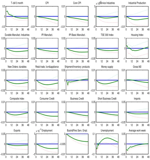 Figure 1.1: Impulse responses of some monthly indicators to national monetary policy shock