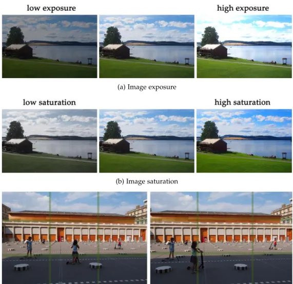 Figure 2.4: Examples of photo characteristics typically modeled by image features in photo assessment methods.