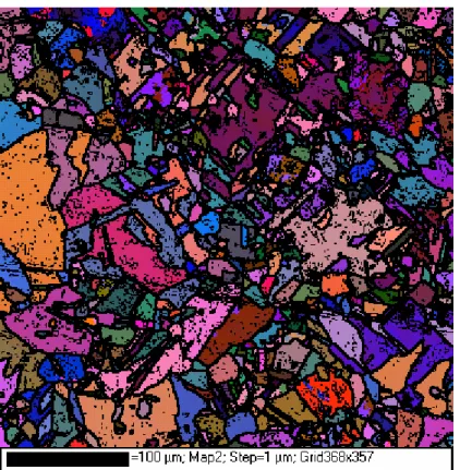 Fig. 6a ) Cartographie en fausse couleur des orientations cristallines d’un polycristal de cuivre