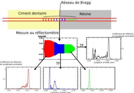 Figure 4. Analyse spectrale d’interférogrammes effectuée sur un FBG inséré dans une éprouvette en résine bi-composant