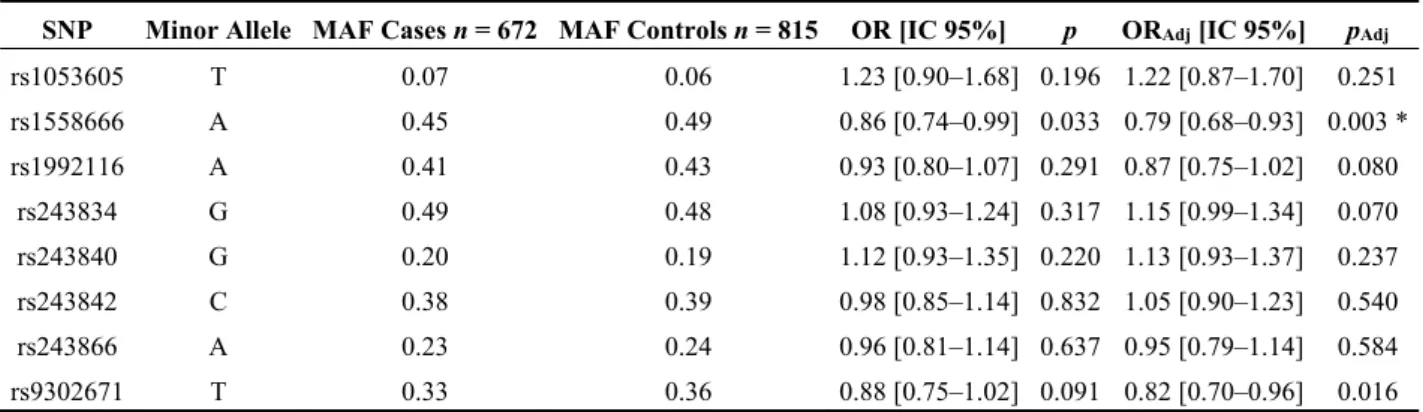 Table 2. Association of MMP2 common tagSNPs with mitral valve prolapse.  