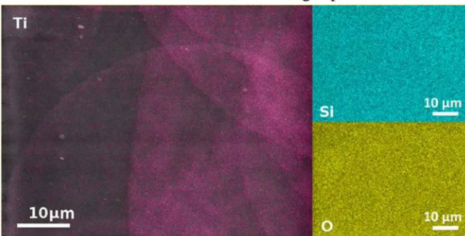 Figure  7:  SEM  backscattered electrons image  and EDX  map of Ti superimposed (left) and  382 