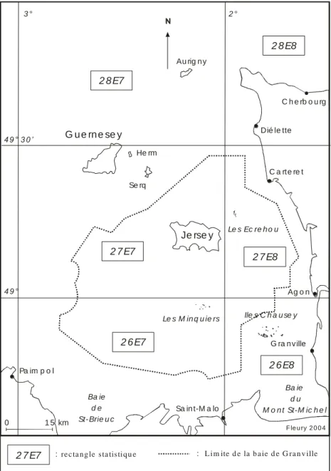 Figure 9 : Les carreaux statistiques dans le golfe Normand-Breton 