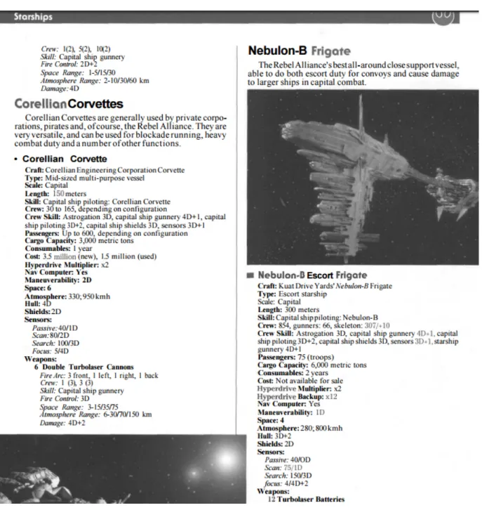 Figure 6.3 – Extrait du livret encyclop´ edique du Star Wars : The Roleplaying Game, 1987, p