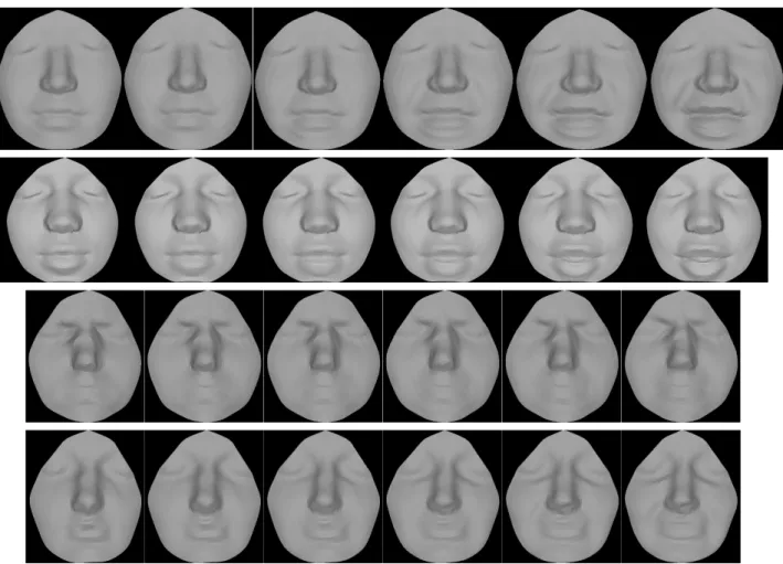 Fig. 6 Optimal deformations of facial surfaces into each other, both belonging to the same person, under the elastic energy.