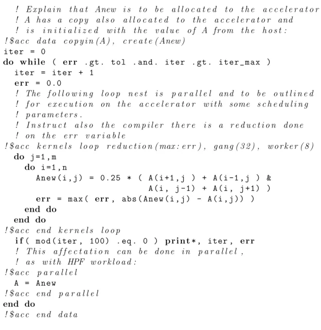 Figure 8: Example of o pen acc with Fortran 90 commented after [16].