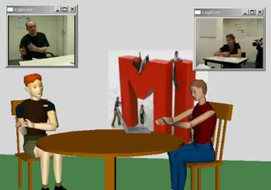 Fig. 3. Real-time motion capture using a single camera for each user  and  virtual  rendering