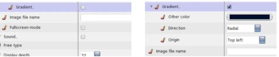 Figure 5.7: Example of optional subtree. Right – no gradient is selected. Left – gradient is selected so additional preferences are available.