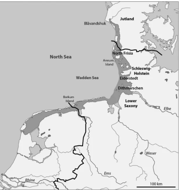 Figure 1: the Wadden Sea area and the homeland of the Cimbri.