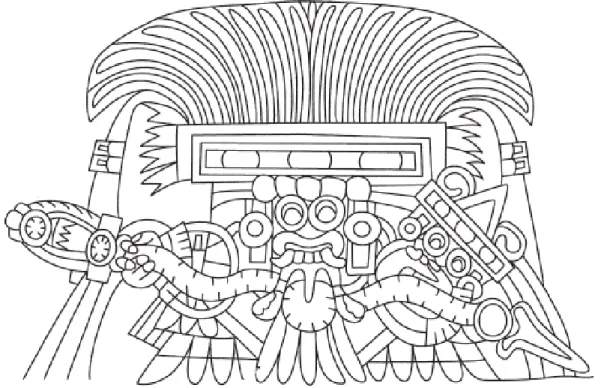 Figure 6: Représentation possible du dieu Tlaloc, ici le « Tlaloc éclair » de la murale de Tetitla,  Teotihuacan (Cowgill 2015b:224)