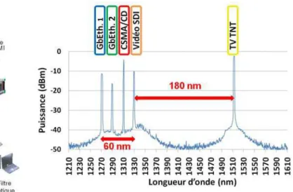 Fig. 1: Configuration du réseau réalisé   Fig. 2: Spectre des longueurs d’onde implémentées 