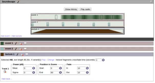 Figure 2: The interface of SimScene using with three tracks: the two first tracks correspond to event classes, and the last one to a texture class