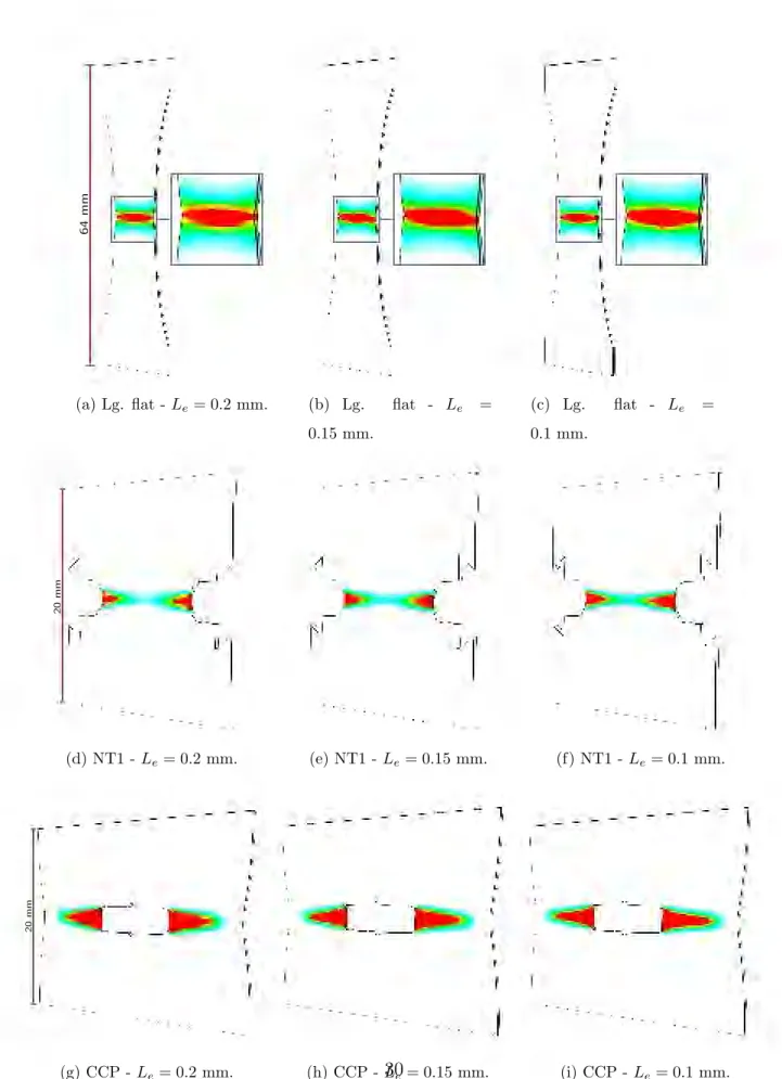 Figure 8: Damage fields obtained on Large flat, NT1 and CCP specimen with the non-local constitutive