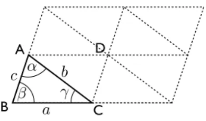 Figure 1: Triangular lattice and triangle parameters at undeformed state