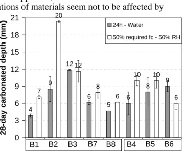 Figure 1. Carbonated depths after 28 days of accelerated test. 