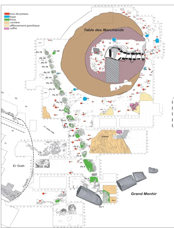 Fig. 2. Plan d’ensemble du site avec l’inventaire des structures archéologiques (plan S