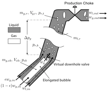 Fig. 1. Schematic view of an inclined riser carrying an inhomogeneous blend of liquid and gas