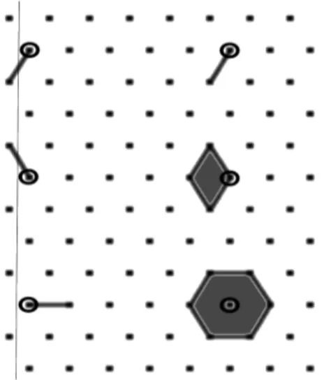 Figure 2: Edge effects when computing an hexagonal dilation with three successive dilations by segments: on the left, points generated by dilations in directions 1 and 3 fall outside the image window and do not contribute to the next dilations.