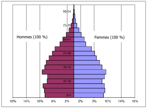 Graphique 3 : Structure par âge de la population indienne et d’origine indienne au Kenya en 1999 