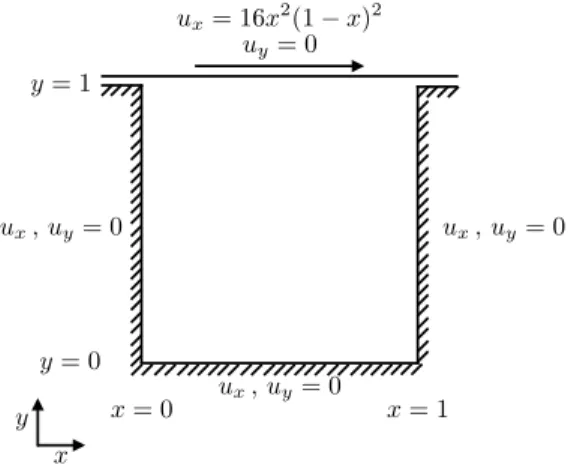 Figure 1: Schematics for the 2D lid driven cavity flow.
