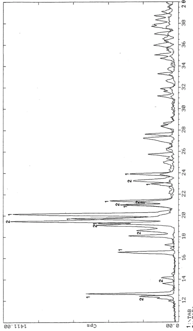 Figure  1.27.  :  diffractogramme  de  rayons  X  d'un  lactose  ex  monohydraté,  T AB,  et  de  la  forme  anhydre  correspondante,  T ABA