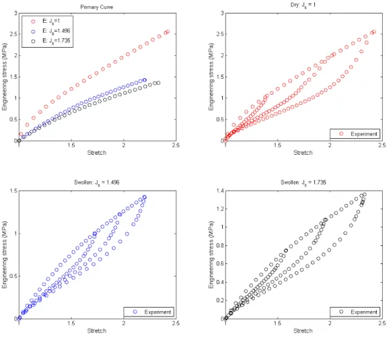 Fig. 1. Mullins effect observed in dry and swollen rubbers. 