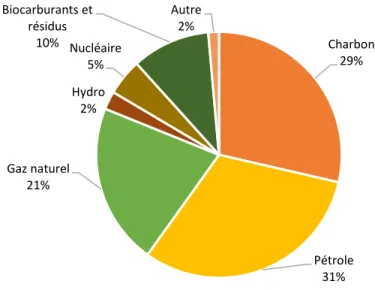 Fig. 1. Approvisionnement total en énergie primaire par carburant (Grathwohl, 2018). 